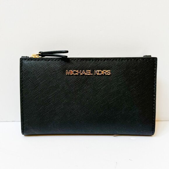 Michael Kors Jet Set Travel Small Bifold Card Case Wallet Black - Picture 1 of 11